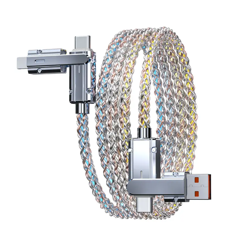 4-in-1 100W Colorful lights Data Cable, Free switching four interfaces, Luminous Durable