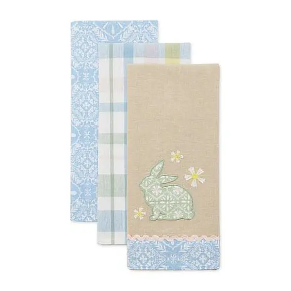 Design Imports Set of 3 Assorted Garden Bunny Kitchen Towels