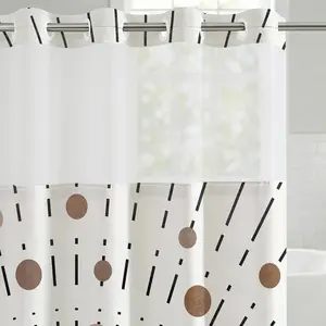 72x75 Shower --Resistant Boho Shower with Sheer Panel, Snap-in Liner, and Grommets - 100% - Black, Bronze, and White