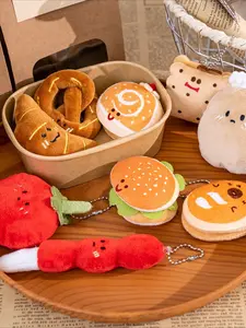 Cute and fashionable keychain plush toy, hamburger sandwich keychain, alkali water bread plush pendant, small doll pendant