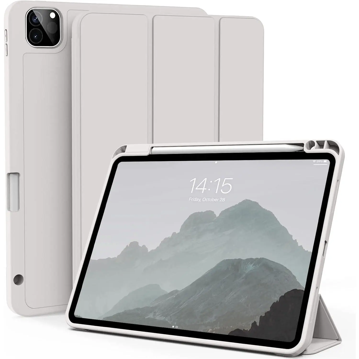 Case for iPad Pro 11 Inch 4th/3rd/2nd Generation (2022/2021/2020) with Pencil Holder, Slim Trifold  Cover with Soft TPU , Support 2nd Gen Pencil , Auto Sleep/Wake, Gray