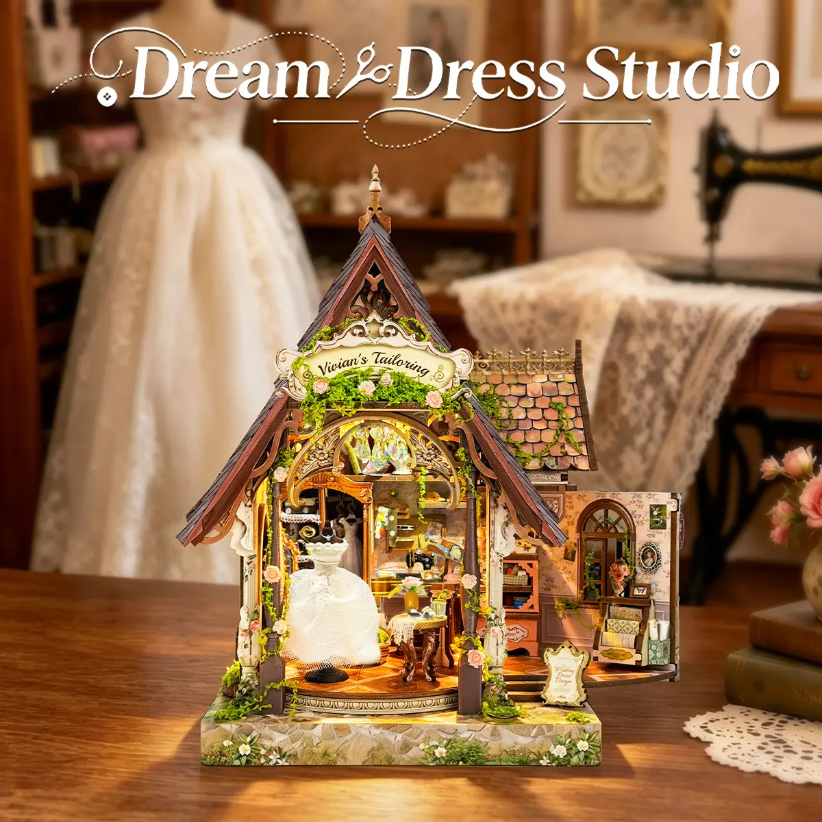 Book Nook Kit DIY Miniature House 3D Wooden Puzzle - Dream Dress Studio | Booknook DIY Miniature House Kit Mini House Bookshelf Decor 3D Wooden Puzzle, Birthday Gift for Family Friends