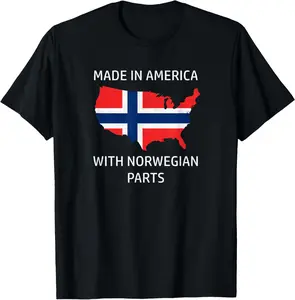 Made in America with Norwegian Parts - Norway and USA Pride T-Shirt Pure Cotton Graphic Tees Menswear Top: Gifts for Men & Women