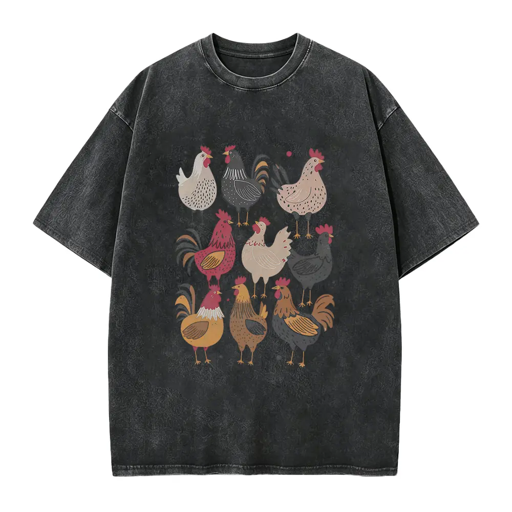 Chicken Print Women's Summer Outfit Fit Round Neck T-shirt