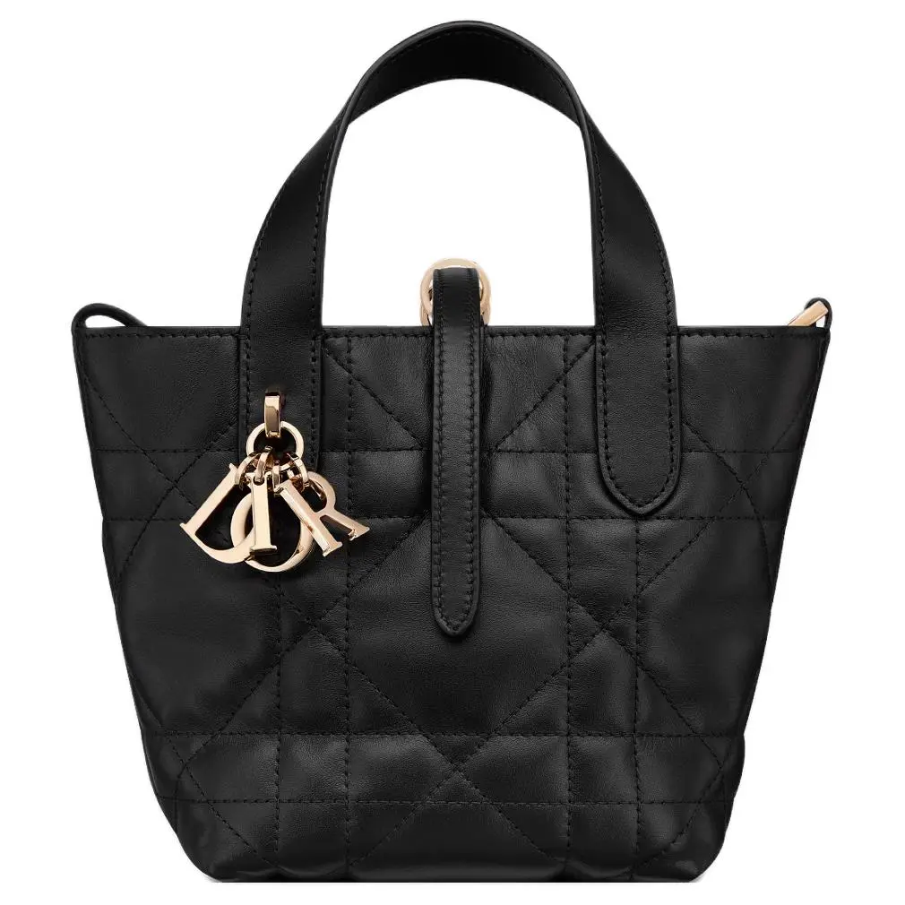 Women's Dior Toujours Leather Tote Bag - Black Calfskin, Detachable Strap, CD Lock