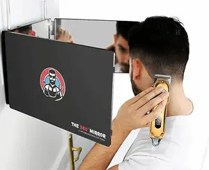 The 360 Mirror - 3 Way Mirror for Self Hair Cutting with Adjustable Trifold Barber Mirror for Men and Women Braiding Glass Plastic Door