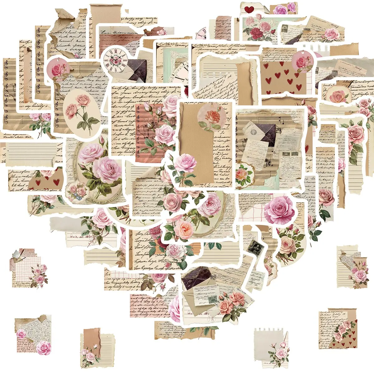 Rose Retro Motivational Aesthetic Stickers, 50pcs Waterproof Stickers for Water Bottles Laptop Scrapbook, Inspiring Quotes for All Ages, Sticker Collage Pack, Decorative Sticker