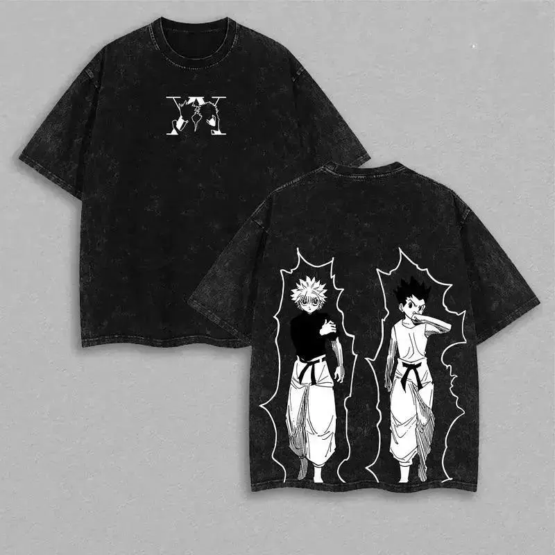 Men's Distressed Washed Cotton Round Neck Short-Sleeve T-Shirt - Vintage Anime Graphic, Casual Streetwear, Everyday Wear, Anime Vintage Graphic Men's Short-Sleeve T-Shirts, Tshirt, Shortsleeve, Tops, Cargo, Soft, Layer, Tee, Classic, Figure, Fabric, Graph