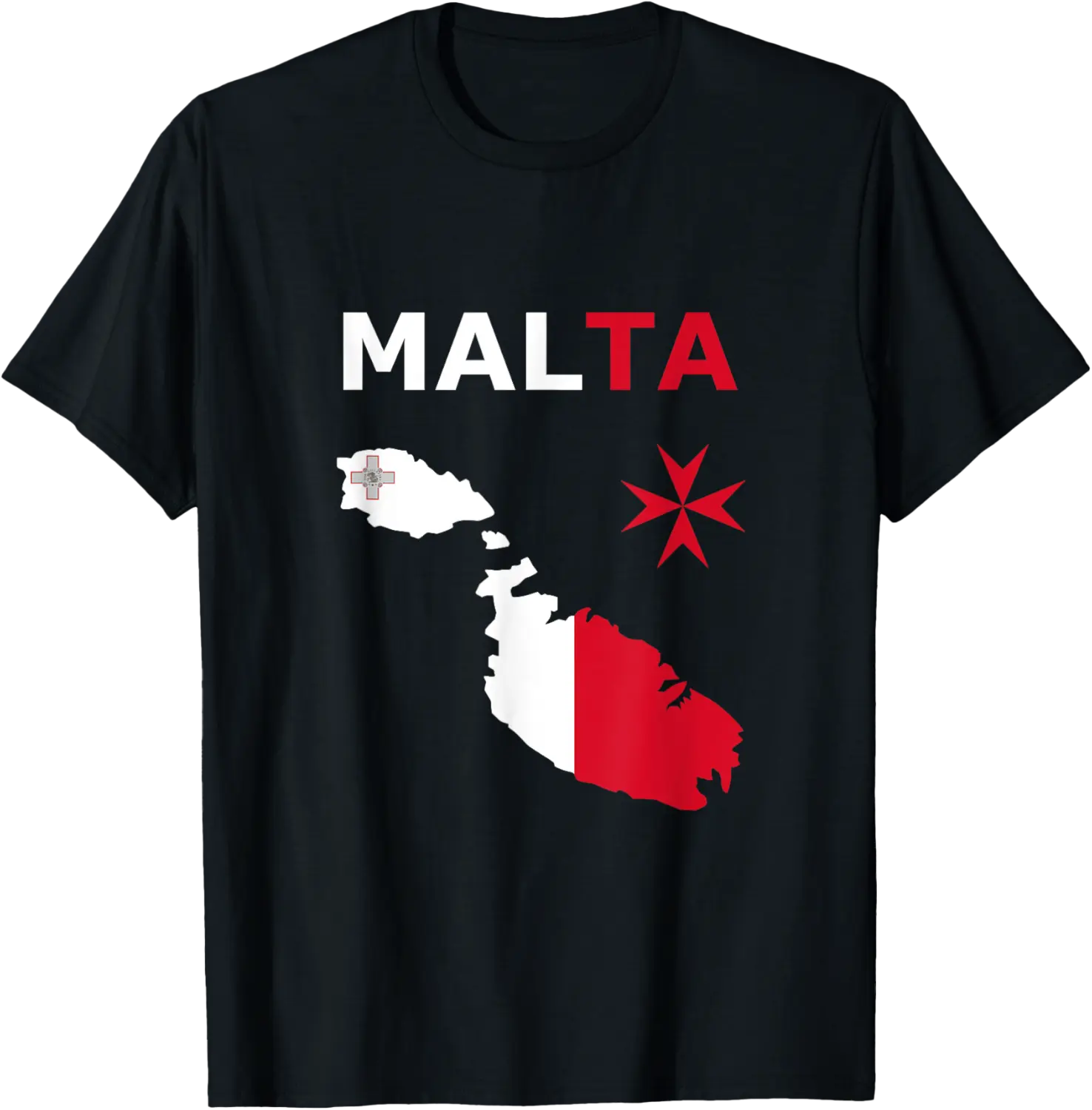 Map of Malta with Flag and Maltese Cross T-Shirt - Tylerjame Shop 42B08PTCSPGR