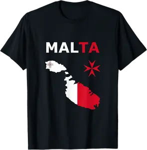 Map of Malta with Flag and Maltese Cross T-Shirt - Tylerjame Shop 42B08PTCSPGR