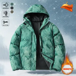 Men's Winter Camouflage Clothing Down Cotton Jacket with Adjustable Hood, Windproof Warm Surface, Trendy Design, High Fashion Standards, Thickened Warmth for Cold Weather Fashion Coat, Suitable for Winter Wear Hoodie Long Sleeve christmas party outfits