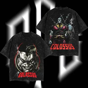Superstyle The Colossus of Steel (Piotr “Peter” Nikolaievitch Rasputin) Xmen Superhero MCU Comics Edition Double Printed Oversize Lightweight Acid Washed Tee Hoodie Sweater TV Series Graphic Design Top Cotton Streetwear Comic Superheroes T-Shirt Menswear