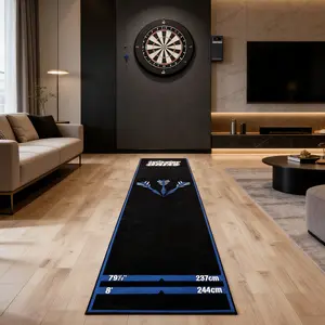Professional darts mat with official throwing lines, non-slip rubber base for floor protection, suitable for home game rooms, easy-to-roll soft dartboard rug, heavy-duty practice accessories.
