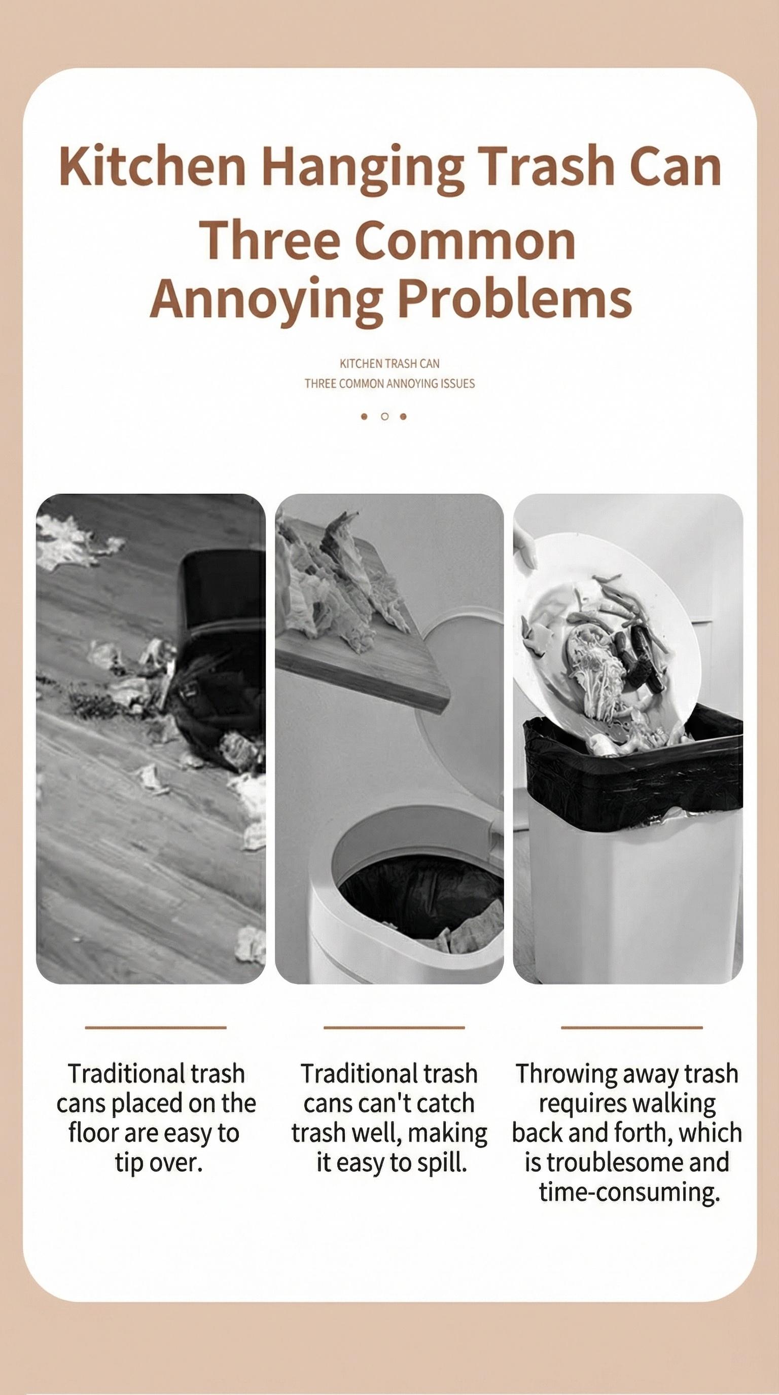 Foldable Kitchen Trash Can, 1 Count Hanging Garbage Storage Bucket, Space-saving Kitchen Accessory for Home touchless trash  Duty  Garbage Can Touchless Slim  Trash Can commercial Set cleaning organizer bins