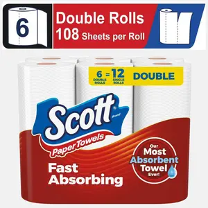 Scott Choose A Sheet Paper Towels, 6 Double Rolls (108 Sheets Each), 1-Ply Absorbent Disposable Kitchen Towels Cleaning Supplies