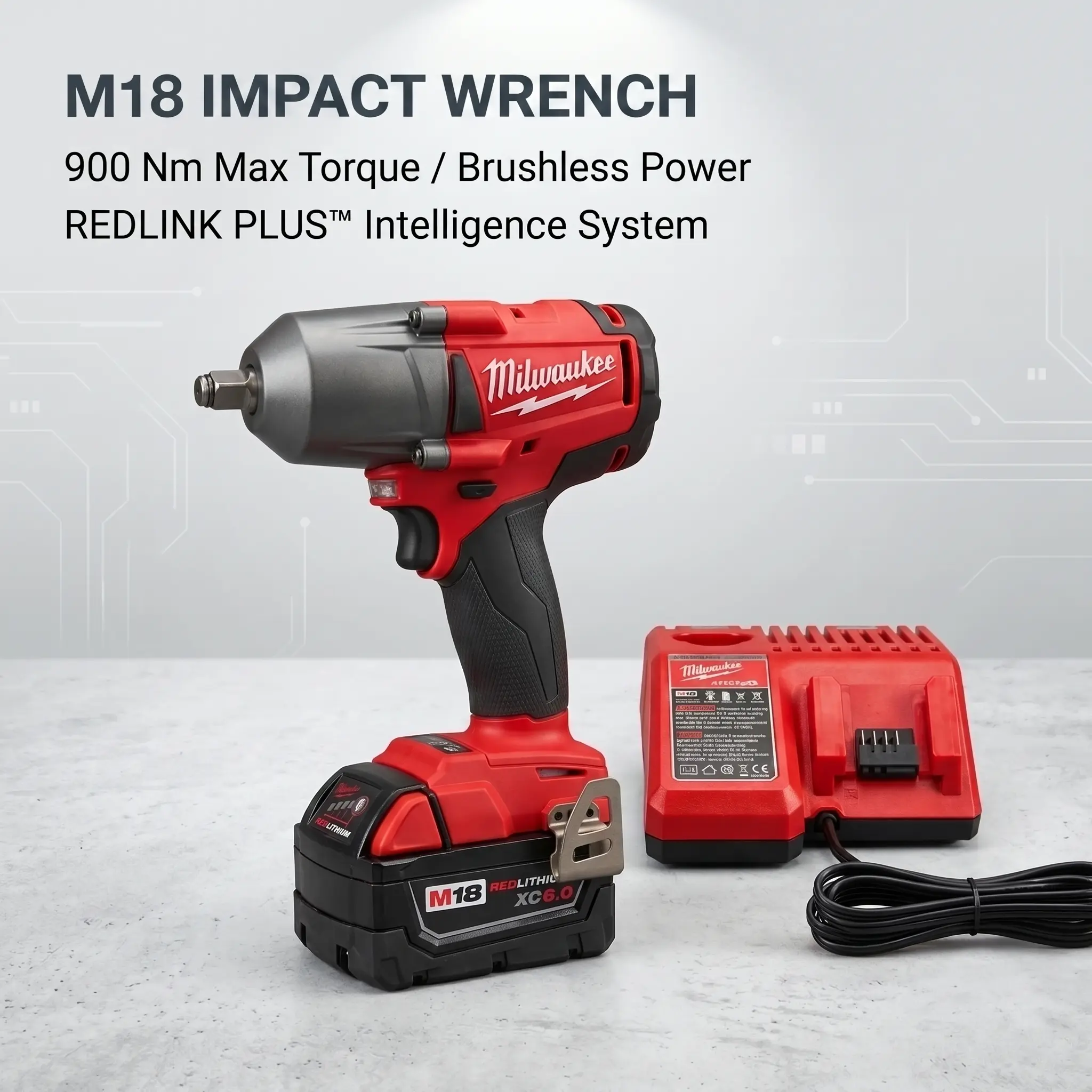 Milwaukee M18 Series 900N.m 1/2" Torque Impact Wrench - Tool Only or Kit, Electronic Clutch, Friction Ring, 7.5in Compact Body, LED Lights, Ergo Grip, Comfortable Hold, for Tire Change & Heavy Bolting