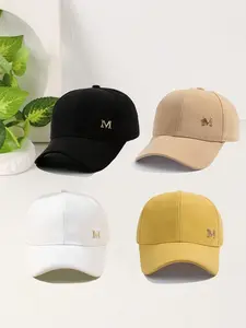 Women's Solid Color Side Embroidery M Pattern Casual Adjustable Baseball Cap, Sunshade, Ideal for Daily Street Wear