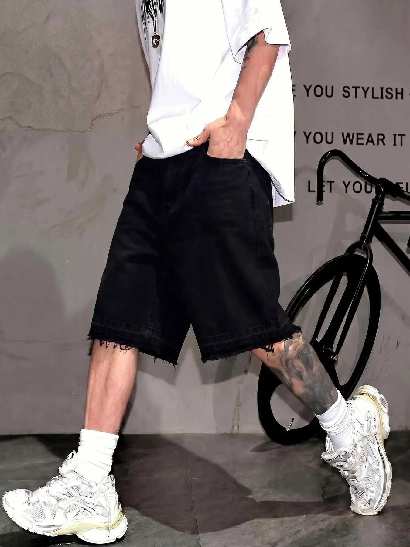 Men's Loose Fit Denim Shorts, Y2K Street Style Streetwear, Cotton Material, Plain, Slant Pocket Design, Summer Wear, Relaxed Fit, Trendy and Versatile