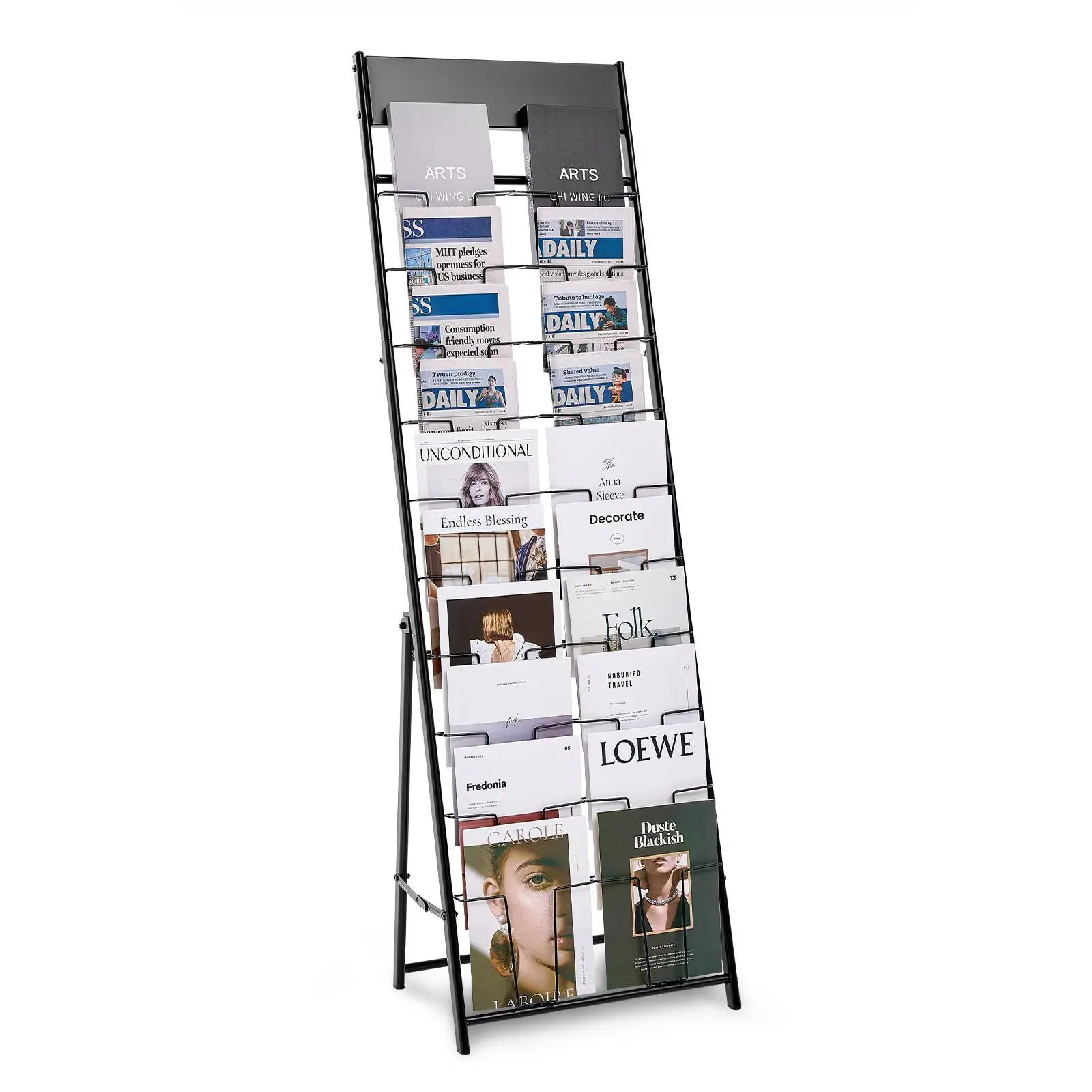 【Summerfinds】VEVOR Rust-Resistant Metal Floor Standing Organiser, 20-Compartment Multifunctional Portable Literature Display Stand, Black Brochure Holder for Shop & Office