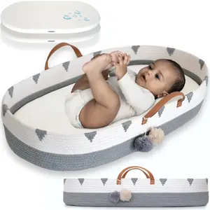 Cotton Rope Baby Changing Basket Portable Pad Boho Set Gray