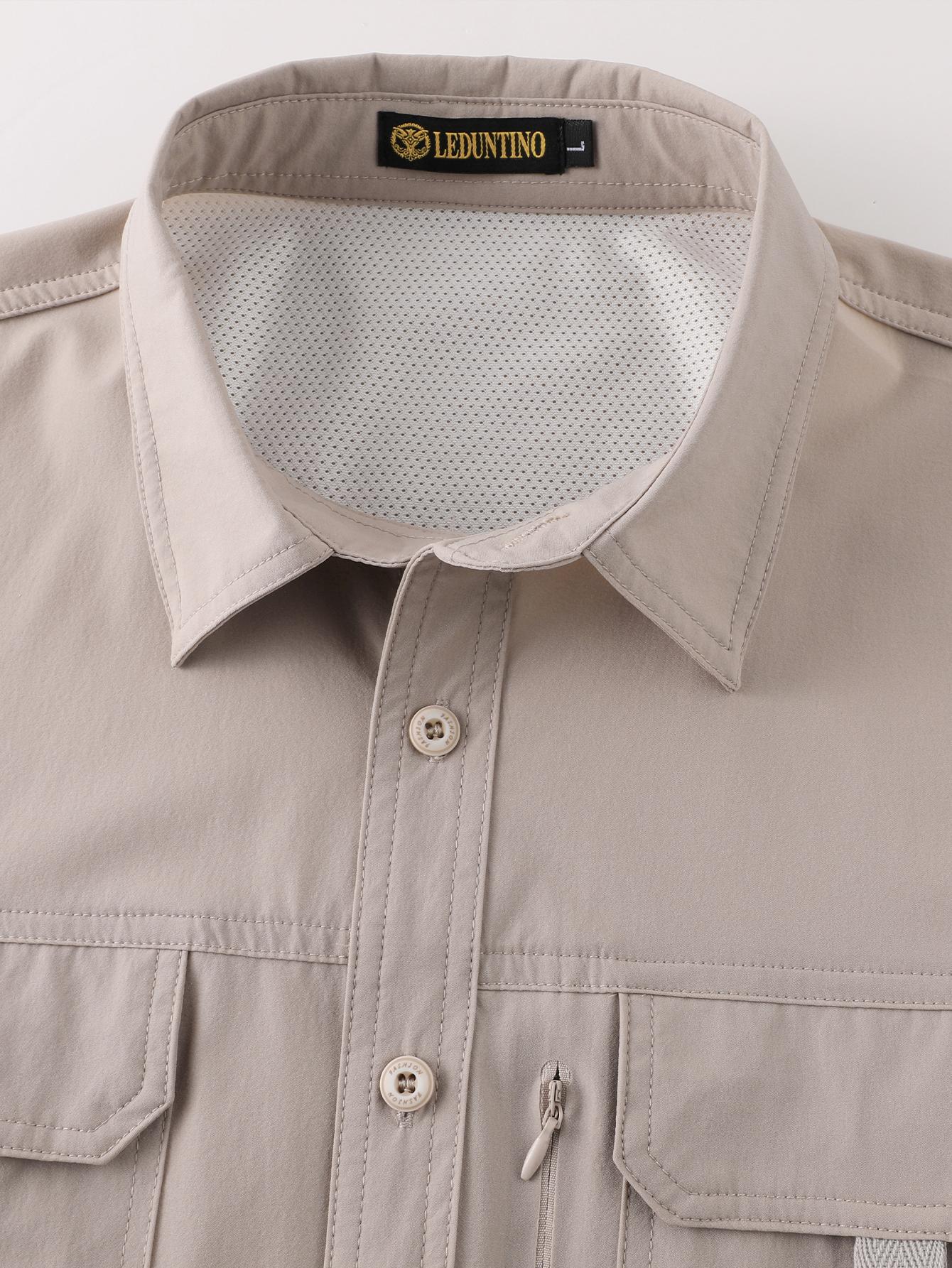 LEDUNTINO Men's American-Style Casual Button-Up Short-Sleeve Loose Nylon Shirt - Plain, Hidden Ventilation Holes, High-Quality Breathable Fabric, Button Collar, Summer Beach Wear, Stylish Male Clothing, Mens Gifts, Father's Day Gifts for Husband, Clothes