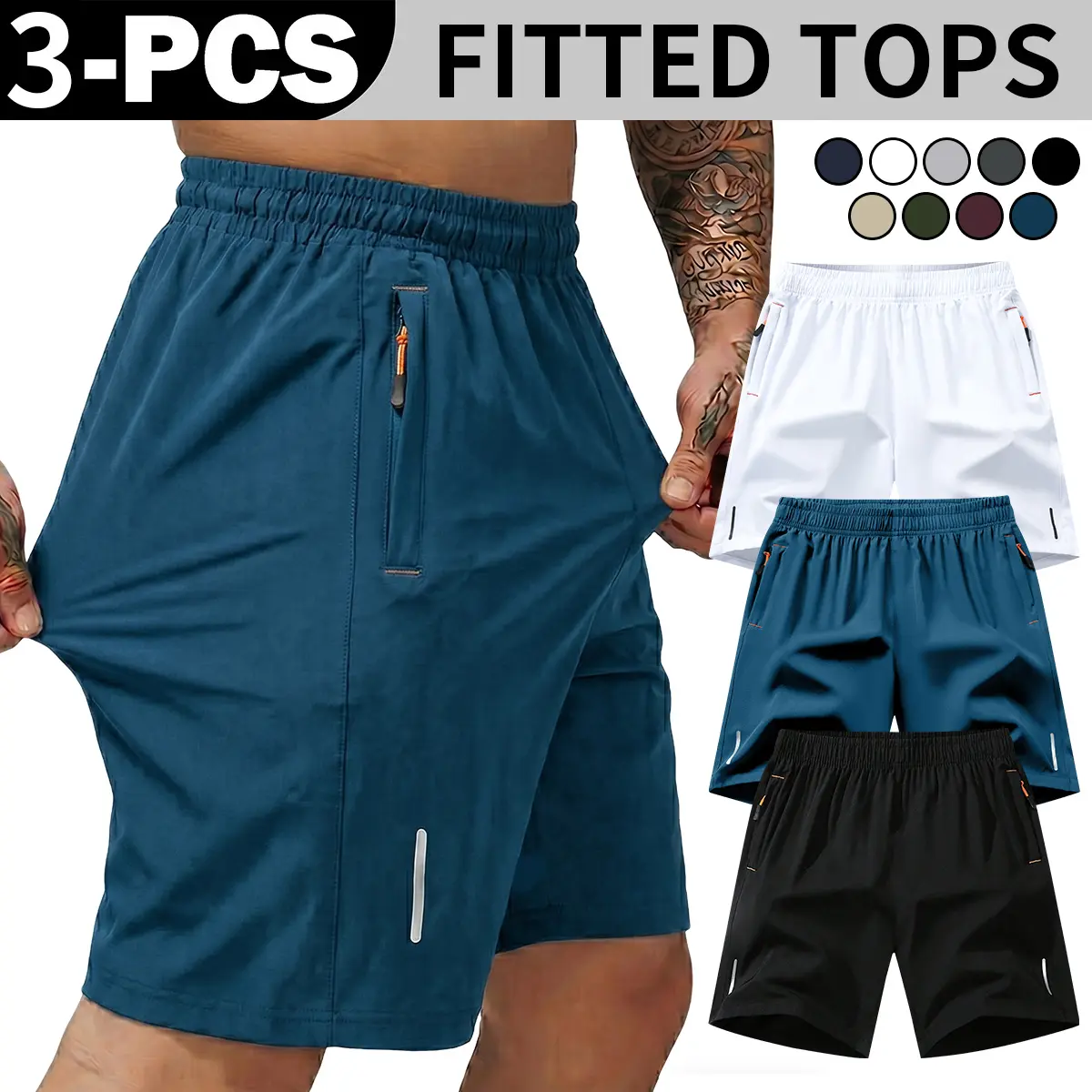 Men's Safety Reflective Solid Color Shorts - Quick Dry Lightweight Breathable Athletic Gym Workout Shorts with Pockets, Striped Night Running Bottoms for Summer Sports & Outdoor Activities