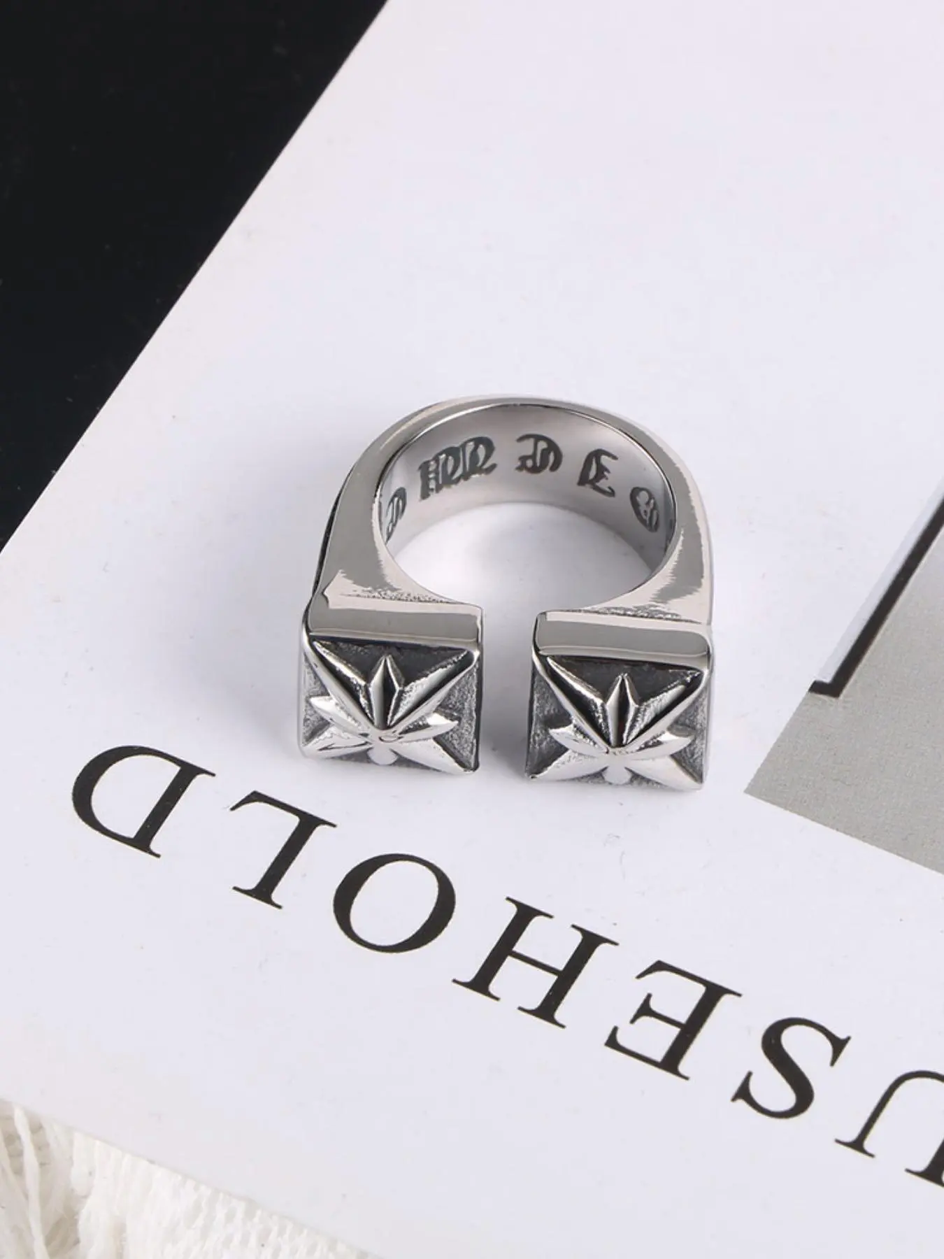 Men's Vintage Stainless Steel Cuff Ring, Statement Ring, Fashion Retro Double Cross Ring for Party, Daily Clothing Decor, Trendy All-match & Exquisite Jewelry for Birthday Gift, Geometric Design Ring, Vintage Rings, Finger Rings