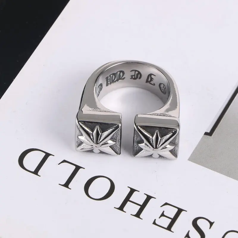 Men's Vintage Stainless Steel Cuff Ring, Statement Ring, Fashion Retro Double Cross Ring for Party, Daily Clothing Decor, Trendy All-match & Exquisite Jewelry for Birthday Gift, Geometric Design Ring, Vintage Rings, Metal Rings, Finger Rings
