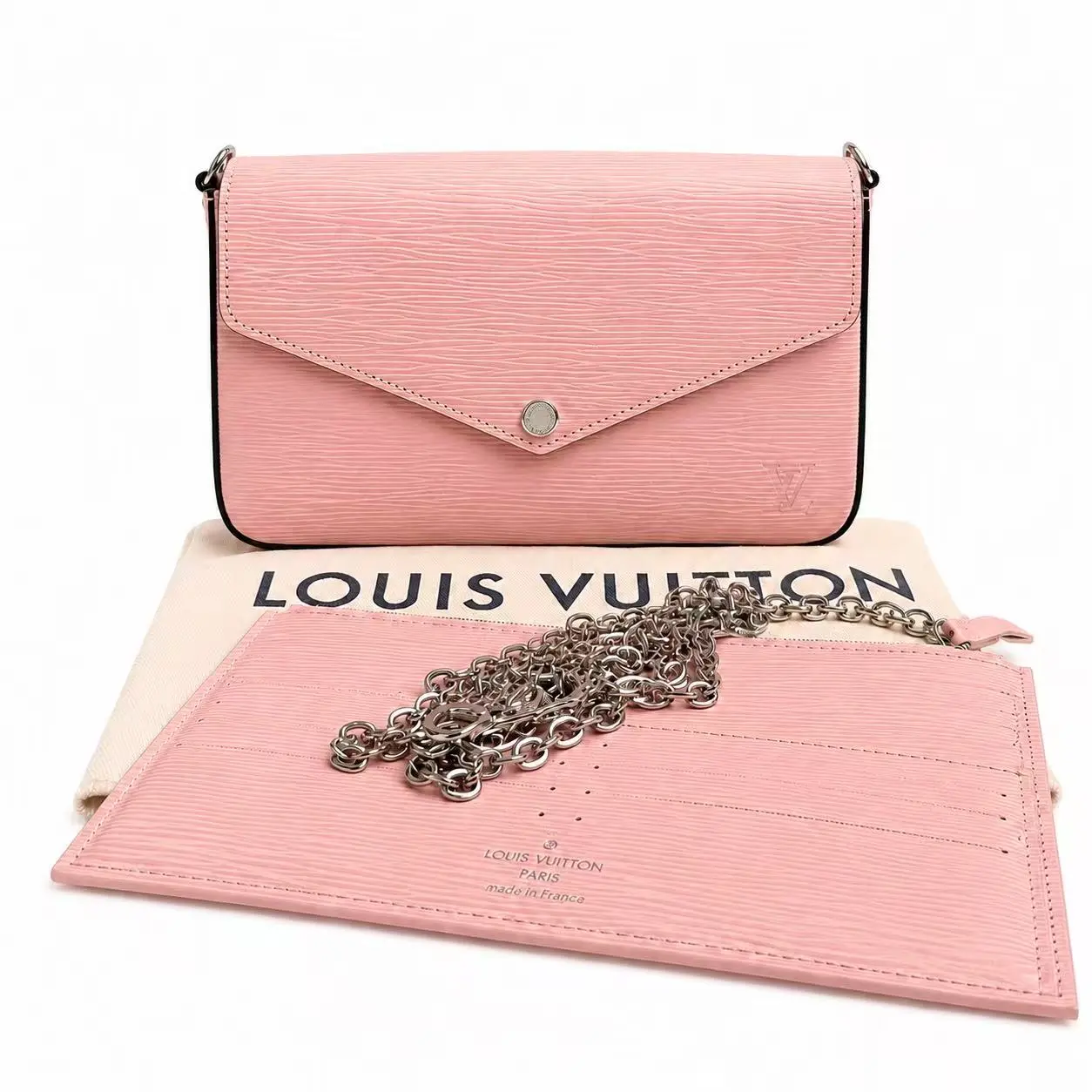 Pre-owned Louis Vuitton Pochette Félicie pp2y1404035 Pink Empreinte Leather 3 in 1 Chain Crossbody Bag