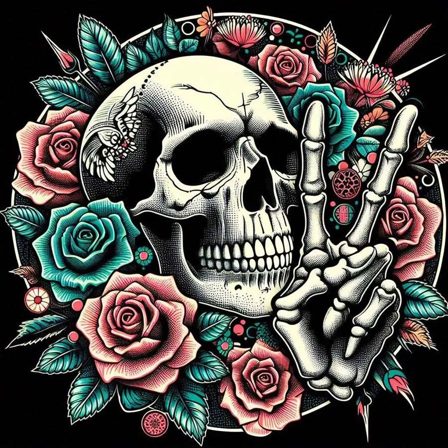 1 set of DIY diamond painting kit, 5D diamond art set, DIY decoration skull, rose, gesture. Mosaic, diamond art, DIY art home decoration.
