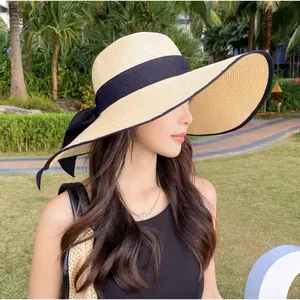 Wide Brim Straw Hat Women Summer Large Floppy Beach Cap Foldable Roll Up Beach Sun Hat for Summer UV Protection