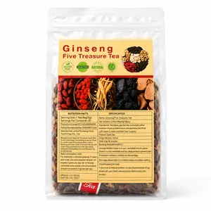 Ginseng 5-Treasure Herbal Tea Bags for Adults, Kidney-Nourishing Natural Tea with All Natural Ingredients, Red Date, Wolfberry, Mulberry Scented Ginseng Drink, Summer Wellness Beverage