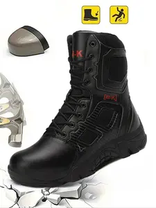 Men's Letter Pattern Steel Toe Boots, Casual Breathable Comfortable Non-slip Work Boots, Fashionable Safety Industrial & Construction Worker Boots, Boy