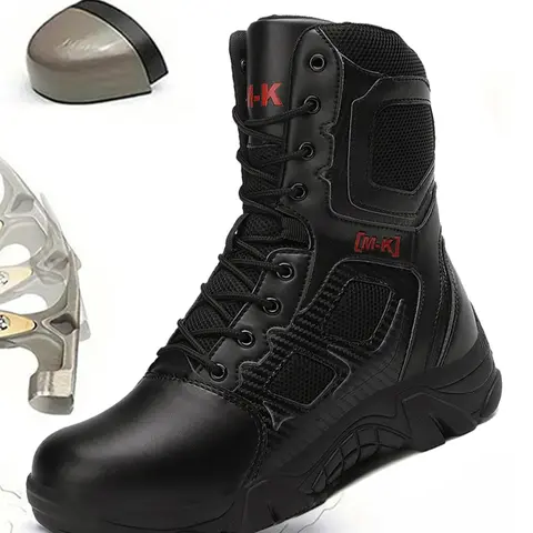 Men's Letter Pattern Steel Toe Boots, Casual Breathable Comfortable Non-slip Work Boots, Protective Work Shoes, Nonslip Work Shoes, Fashionable Safety Industrial & Construction Worker Boots, Boy, Footwear, Work Safety Shoes, Workboots