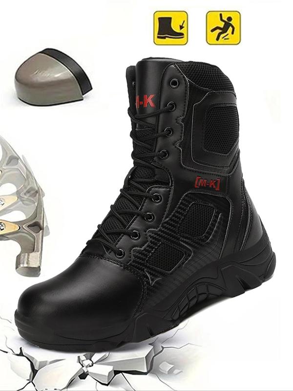 Men's Letter Pattern Steel Toe Boots, Casual Breathable Comfortable Non-slip Work Boots, Fashionable Safety Industrial & Construction Boots, Boy