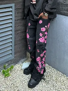 Men's High Waisted Floral Embroidered Denim Jeans, Slim Fit Fitted Bell Bottoms, Casual Comfortable Design, Perfect for Daily Wear, Brand Quality