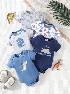 5-piece baby triangle jumpsuit, cotton dinosaur sporty jumpsuit for newborns, Ha Yi Home crawling suit