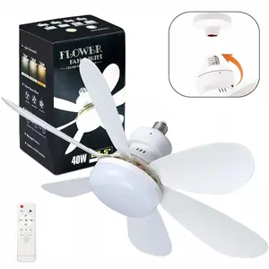 Socket Fan Light with Extension Rod, Screw in Ceiling Fan Lights, E27 Bulb Socket Base, 3 Smart Speeds, Stepless CCT Dimmable (3000K-6500K), Ultra-Quiet, 2 Timers, Remote, for Bedroom Garage Kitchen