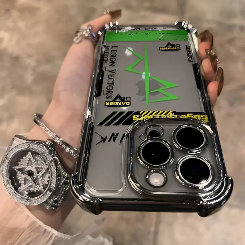 Cyberpunk Style Frame Pattern Smartphone Case - Coated Anti-Drop Transparent Soft Back Accessory for iPhone 17 Air,16,15 Plus,14,13,12,11 Pro Max,X,XR,Xs Max,8,7 Plus, Accessories