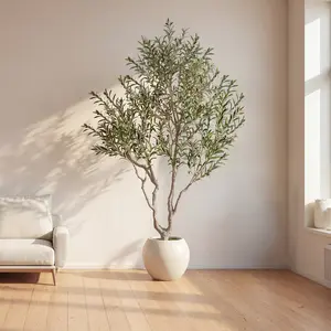 Romswi 8FT Artificial Olive Tree with White Planter Lifelike Fruits, Faux Olive Tree with Natural Wood Trunk, Indoor Decor for Home Office
