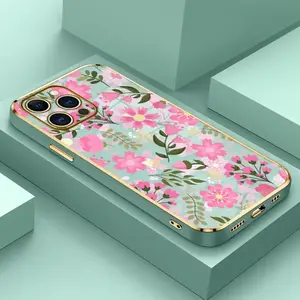 Phone Case  Floral Delight Dream Luxury Golden Edge Elecroplated TPU Camera Lens Protection Shockproof Phone Cover Gift Smartphone Casing for iPhone 17 15 Pro Max 16 14 Plus 13 12 Pro Max