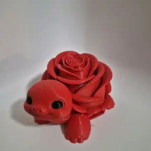 3D Printed Rose Turtle Valentine's Day Gift Cute Little Animal Mini Red Rose Design Perfect for Gifts