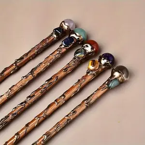 Boho Style Handmade Crystal Witchcraft Wand, 5 Counts/set Random Color Magic Wand, Desktop Ornament for Home Office, Halloween Gift