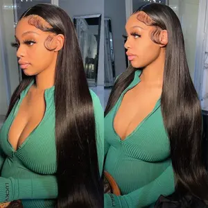 13x4 13x6 Transparent Frontal Lace Front Wigs Bone Straight HD Lace Front Wigs 100% Human Hair Pre Plucked 180 Density with Baby hair Remy Hair Natural Black