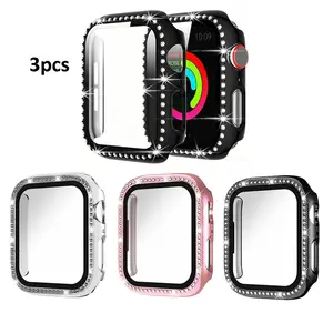 3PCS Smartwatch Case, Sparkling Crystal Frame Hollow Watch Case , Shockproof Scratch-Resistant, Fits For Apple Watch Series,Watch Protector,Smartwatch Face Covers,Wearable Accessories