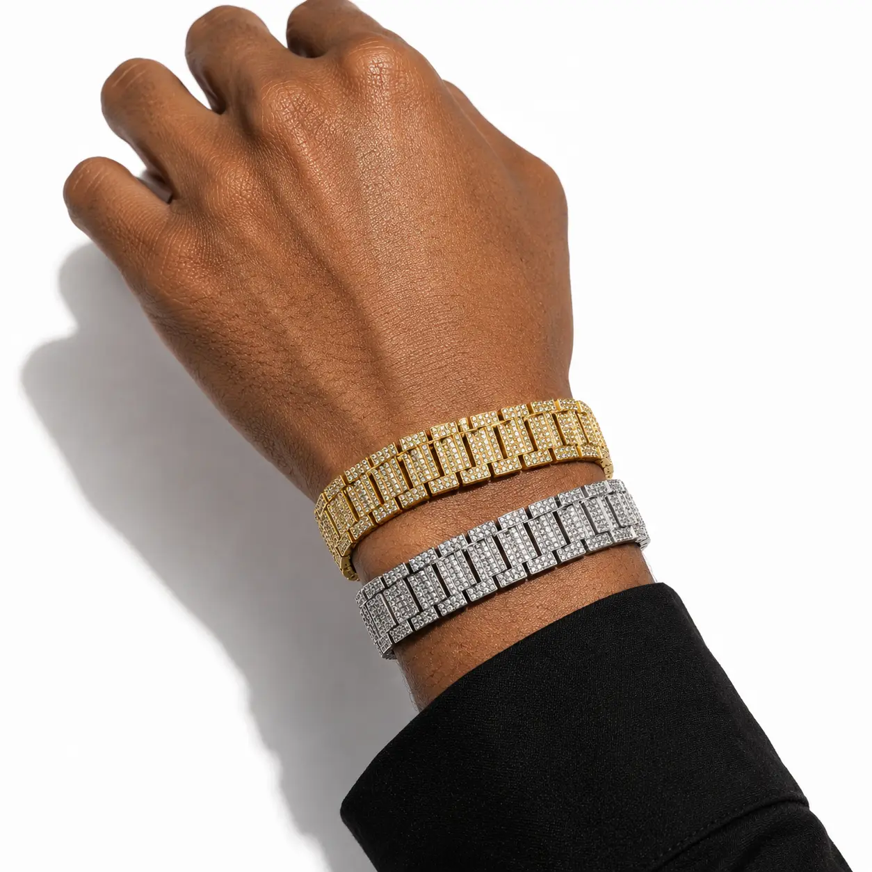 Men's 2-Piece Silver-Gold Chain Bracelets by Guban, Fashion Costume Jewelry Accessories for Back to School