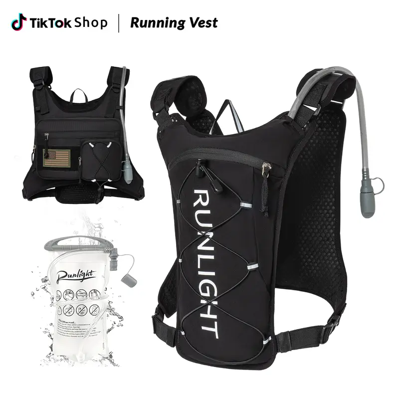 Runlight Men's Tactical Athletic Hydration Vest - Multi-Function, Adjustable Fit, Velcro Straps, 1.5L Water Bladder, Lightweight Gun Accessories Chest Pack, Convenient Storage, for Outdoor Enthusiasts & Fitness Activities