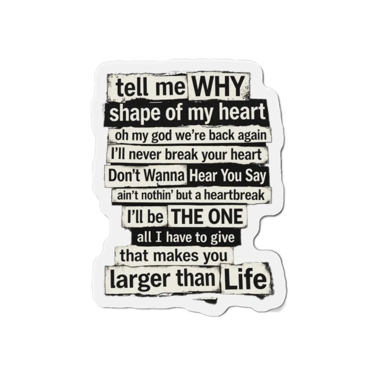 90s Boy Band Song Lyric Print Metal Die-Cut Vinyl Magnet, 2x2 Nostalgic Black Text Decor, Lightweight Kitchen Refrigerator Magnet for Millennials, Home Supplies, Decoration, Magnetic