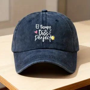 El Tiempo De Dios Es Perfecto Washed Baseball Cap, Spanish Faith Quote Dad Hat, Adjustable Christian Gift Hat