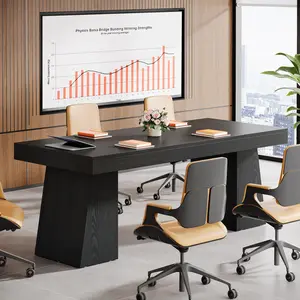 Tribesigns 55.1" W Conference Table for 4-6 People, Modern Design with Double Trapezoidal Legs, Small Wood Seminar Desk Office Furniture